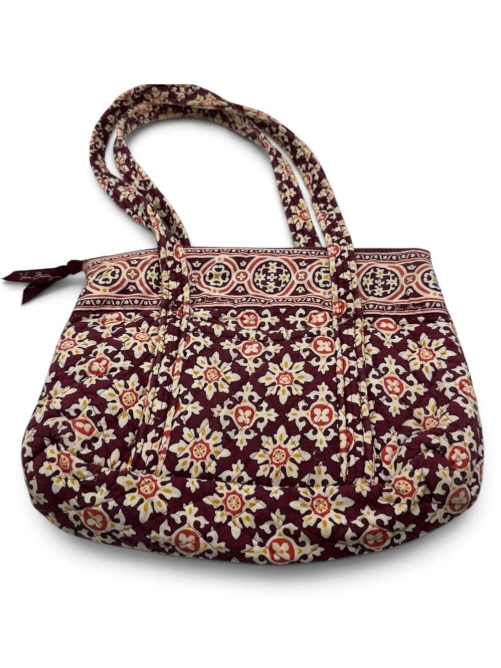 Vera Bradley Burgundy Medallion Retired Quilted Shoulder Tote Bag Zip Top
